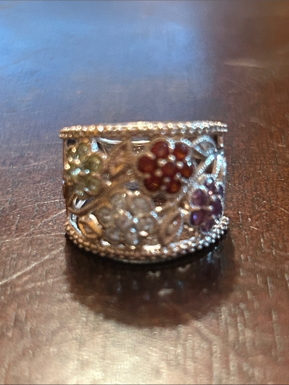 Kay Jewelers Silver Floral Multi-Stone Filigree Ring